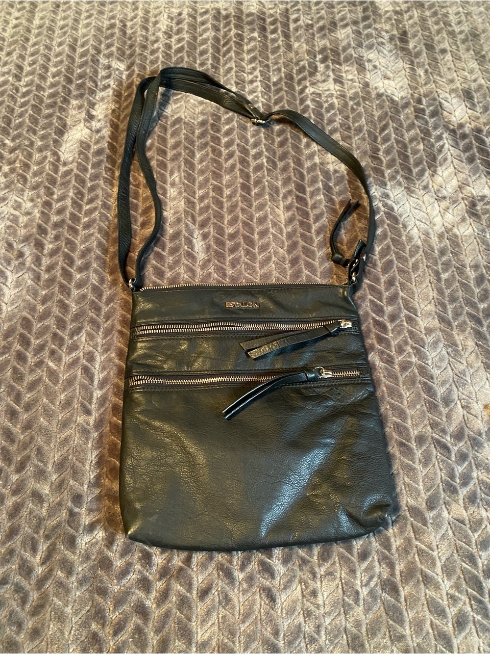 Black Crossbody Bag with Dual Front Zippers….real leather